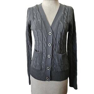 Gray Button Up Cable Knit Sweater Size Small